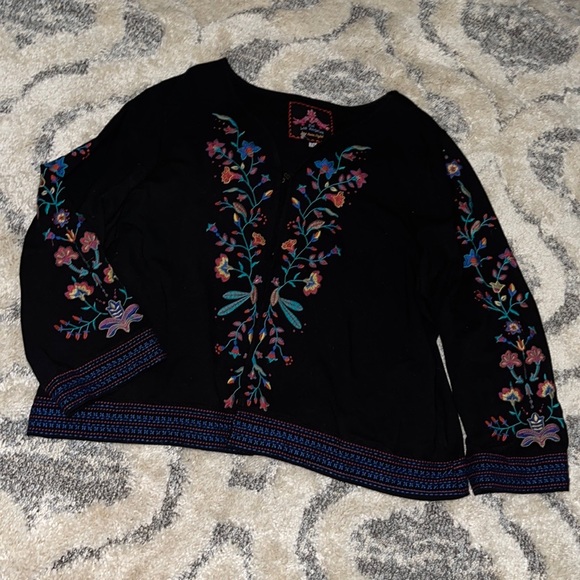 Johnny Was BOHO Los Angeles Joy Love Light floralEmbroidered Sweater Cardigan